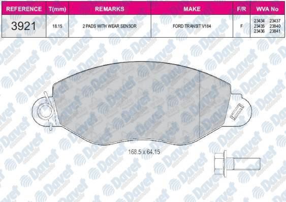 BESER 3921 Fren Balatasi On Wva 23434 Ford Transit V184 2000-2006 Onden Cekisli